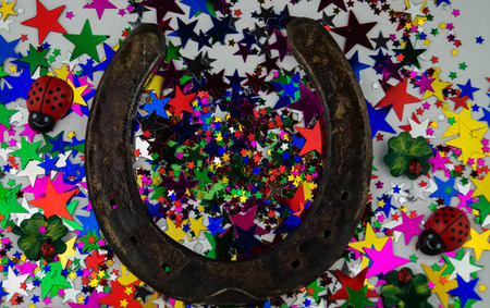 Horseshoe and Ladybuck as Lucky Charmの写真素材