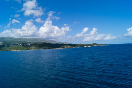 Corfu city old town and fortress from the perspective of a cruise shipの写真素材