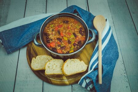 Chili con carne with beef kidney beans and spicesの写真素材