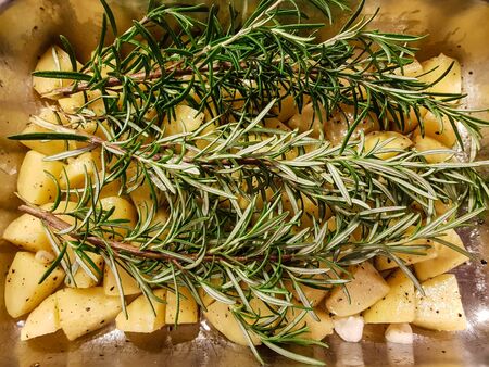 Roasted Rosemary potatoes with herbs and spicesの写真素材