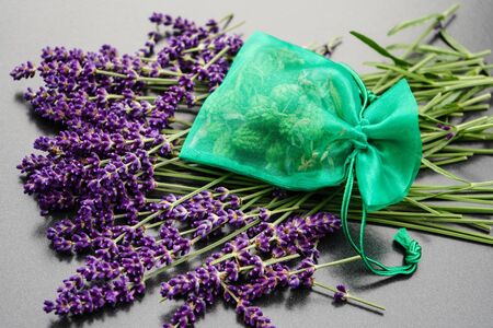 Alternative medicine with Fresh lavender Lavandula angustifoliaの写真素材