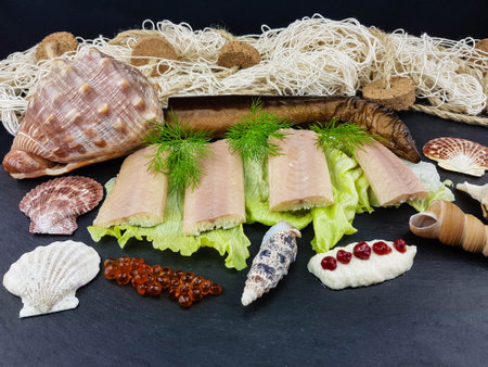 Fillet of a golden smoked eel