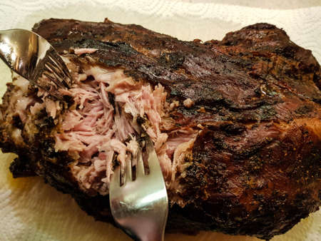 Pulled pork of a pork shoulder