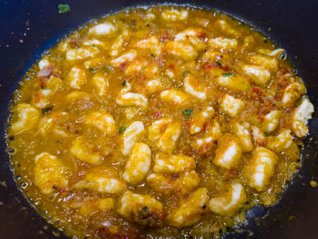 Spaghetti alla busara pasta with shrimps an Italy specialtyの写真素材