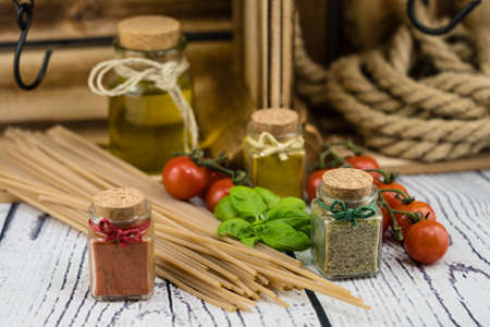 Spaghettoni is typical kind of italian pasta from the area of sicilyの写真素材