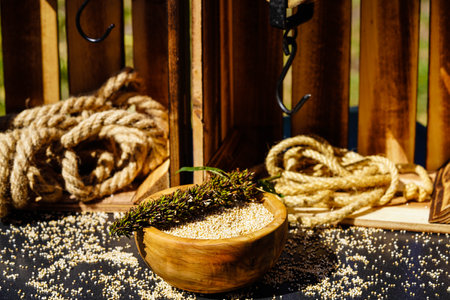 Chenopodium quinoa seed on a wooden table