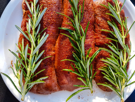 Rosemary lamb steaks with garlicの写真素材
