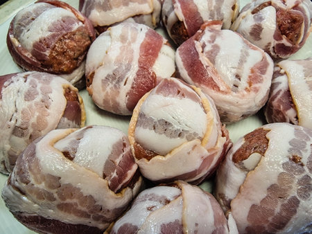 moinkballs - grilled balls of beef cheese and baconの写真素材