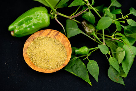 fresh hot pepper on olive wood