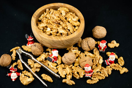 Walnut kernels are the most popular nuts at Christmas timeの写真素材