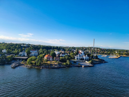 With the cruise ship through the archipelago of Stockholm Swedenの写真素材
