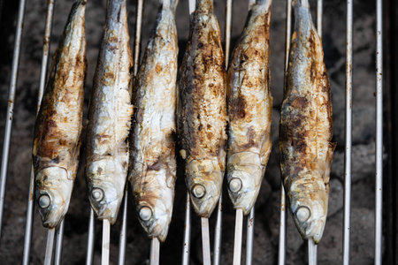 Charcoal grilled fish and other seafoodの写真素材