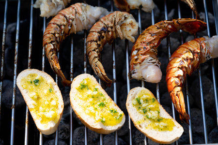 Charcoal grilled fish and other seafoodの写真素材