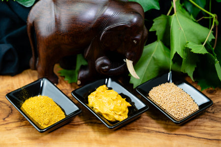 medium hot mustard with typical African spices like chakalakaの写真素材