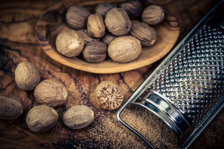 Muscat Fruits of the Nut tree Myristica fragransの写真素材