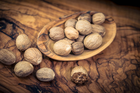 Muscat Fruits of the Nut tree Myristica fragransの写真素材