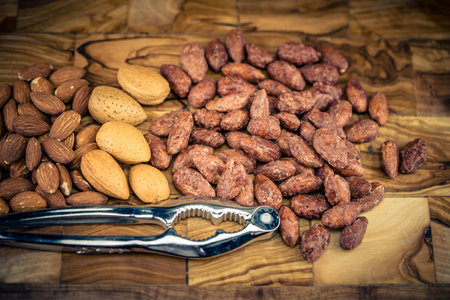 fresh brown almonds prunus dulcis for bakingの写真素材