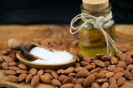 fresh brown almonds prunus dulcis for bakingの写真素材