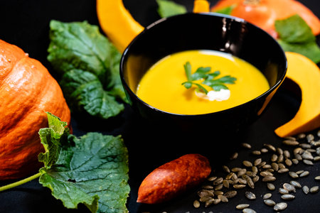 orange Hokkaido pumkin cucurbita maxima for a pumpkin soupの写真素材