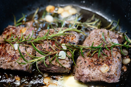 lamb salmon with herbs and spicesの写真素材