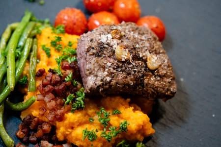 lamb salmon with herbs and spicesの写真素材