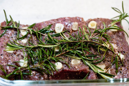 lamb salmon with herbs and spicesの写真素材