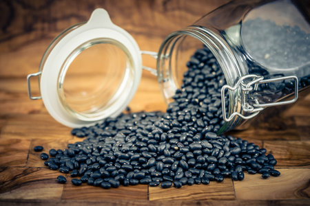 The black turtle bean is a small, shiny variety of the common bean Phaseolus vulgarisの写真素材