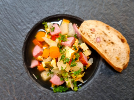 In autumn it is time for a hot soup with lots of vegetablesの写真素材