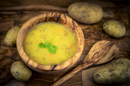 In autumn it is time for a hot soup with lots of vegetablesの写真素材