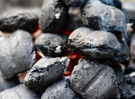 grilled burgers from the charcoal grillの写真素材