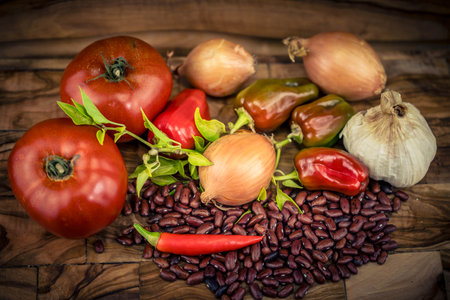 Ingredients for a spicy fruity chilli con carneの写真素材