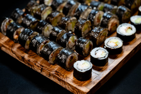 japanese seafood different kinds of sushi rollsの写真素材