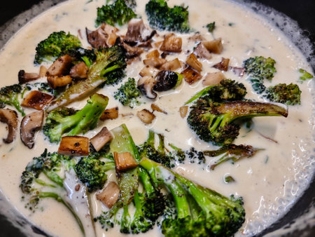 broccoli with creamy sauceの写真素材