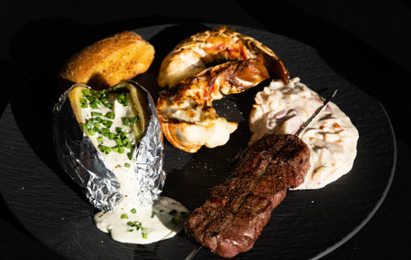 Surf and turf fillet steak and lobsterの写真素材