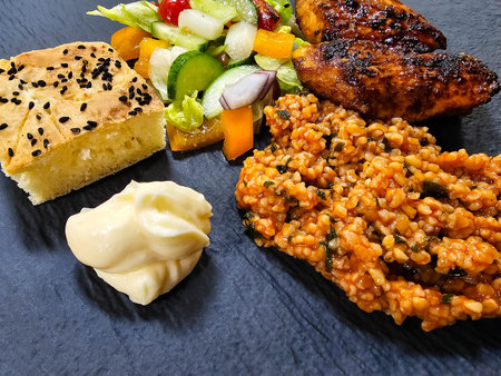 Bulgur wheat salad with goat cheeseの写真素材