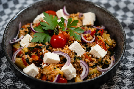 Bulgur wheat salad with feta cheeseの写真素材