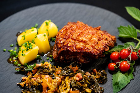 Crispy Pork Royal with savoy cabbageの写真素材