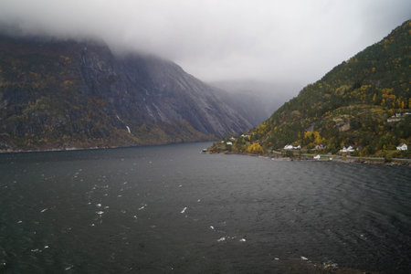 the Norwegian city of Eidfjord in Octoberの写真素材