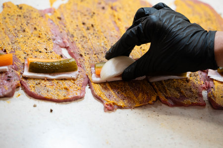 beef roulade with potatoes and vegetablesの写真素材
