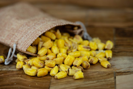 the yellow corn Zea mays with sea saltの写真素材