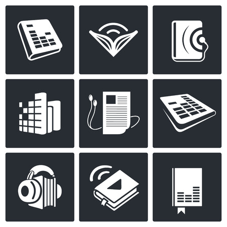 Audio book icon collection on a black backgroundのイラスト素材