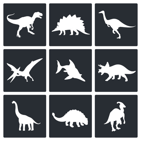 Dinosaurs icon set on a white backgroundのイラスト素材