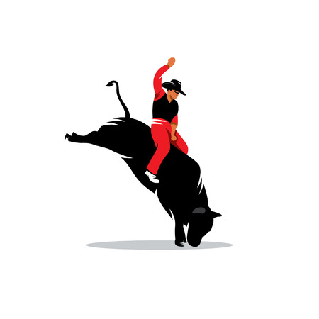 Rodeo cowboy riding bucking bull isolated white backgroundのイラスト素材
