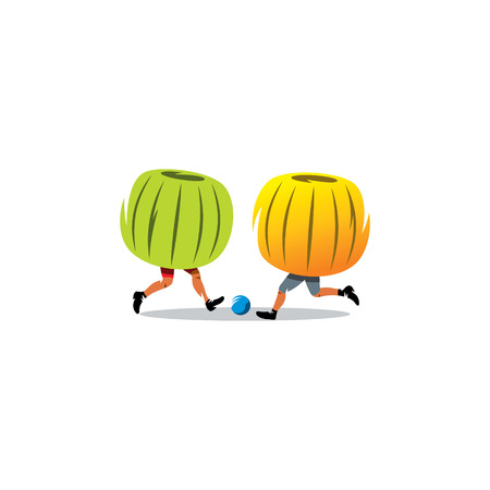 Two people in inflatable balls play soccer.のイラスト素材