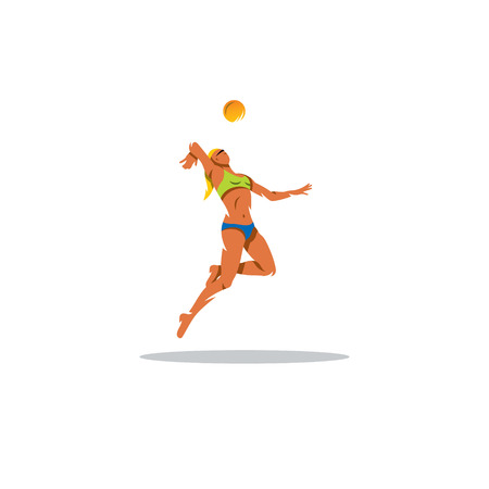 The girl makes a jump ball pitch on a white backgroundのイラスト素材