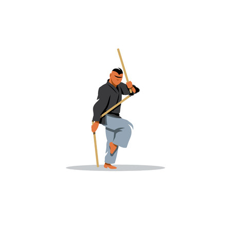 Fighter with nunchaku in his hands on a white backgroundのイラスト素材