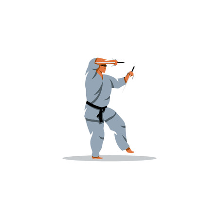 The athlete with machetes performs Kato on a white backgroundのイラスト素材