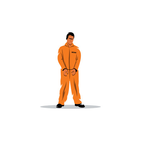 The offender in handcuffs prison in bright clothes.のイラスト素材