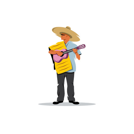 A street musician in traditional clothes and a guitar.のイラスト素材