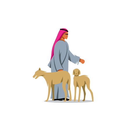 Arab man and two dogs on a white backgroundのイラスト素材